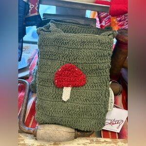 Green Knit Bag with Red Mushroom Patch